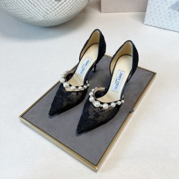 Женские текстильные туфли Jimmy Choo 2024 черные с бусинами