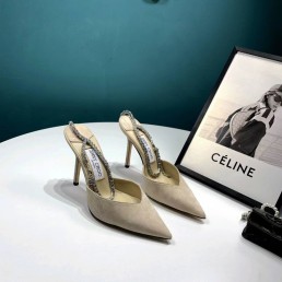 Женские замшевые туфли Jimmy Choo 2023 бежевые со стразами