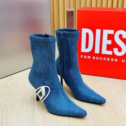 Женские сапоги на каблуке Diesel 2024 джинсовые