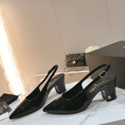 Женские туфли Chanel 2024 черные лакированные