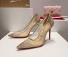 Женские комбинированные туфли Christian Louboutin 2024 сетка со стразами