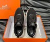 Мужские комбинированные кроссовки Hermes 2024 черные с белой подошвой