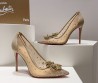 Женские комбинированные туфли Christian Louboutin 2024 бежевые со стразами