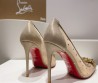 Женские комбинированные туфли Christian Louboutin 2024 бежевые со стразами