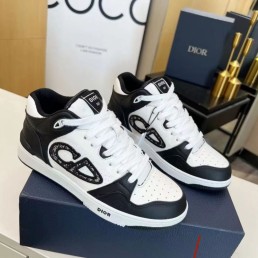 Женские кожаные кроссовки Christian Dior 2024 белые с черным