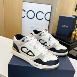 Женские кожаные кроссовки Christian Dior 2024 белые с серым и черным