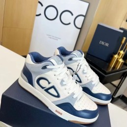 Женские кожаные кроссовки Christian Dior 2024 белые с синим