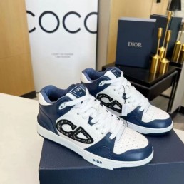 Женские кожаные кроссовки Christian Dior 2024 белые с темно-синим