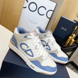 Женские кожаные кроссовки Christian Dior 2024 белые с серым и синим