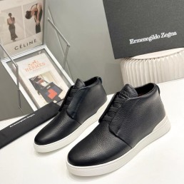 Мужские кожаные высокие кеды Ermenegildo Zegna 2024 черные