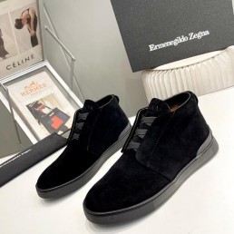 Мужские высокие замшевые кеды Ermenegildo Zegna 2024 черные