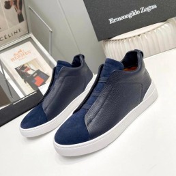 Мужские высокие комбинированные кеды Ermenegildo Zegna 2024 синие