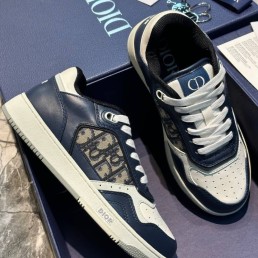 Женские кожаные кроссовки Christian Dior 2023 темно-синие с белым