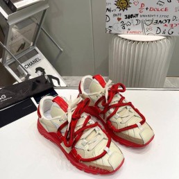 Мужские кожаные кроссовки Dolce & Gabbana 2024 бежевые с красным