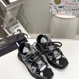 Мужские кожаные кроссовки Dolce & Gabbana 2024 серые с черным