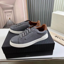 Мужские кожаные кроссовки Ermenegildo Zegna 2024 серые