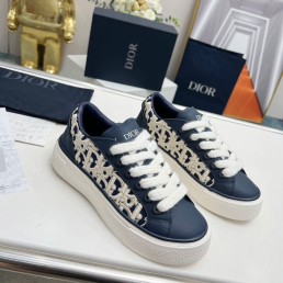 Женские комбинированные кеды Christian Dior 2023 синие с вышивкой