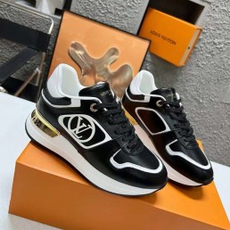 Женские кожаные кроссовки Louis Vuitton 2023 черные с белым