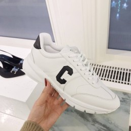 Женские кожаные кроссовки Celine 2024 белые с черной буквой