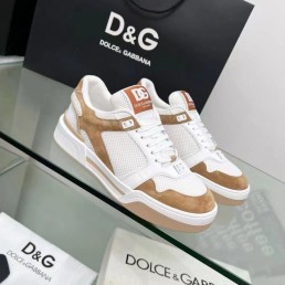 Женские комбинированные кроссовки Dolce & Gabbana 2023 белые с коричневым