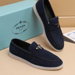 Мужские замшевые лоферы Prada 2024 темно-синие