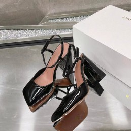 Женские кожаные туфли Amina Muaddi 2023 черные лакированные