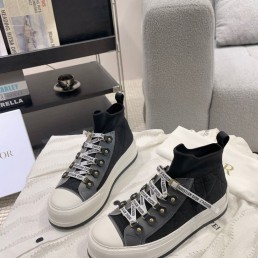 Женские высокие текстильные кеды Christian Dior 2024 черные с серым