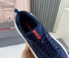 Мужские текстильные кроссовки Prada 2024 синие на высокой подошве