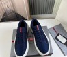 Мужские текстильные кроссовки Prada 2024 синие на высокой подошве