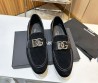 Мужские замшевые туфли Dolce & Gabbana 2024 черные с золотым логотипом
