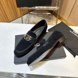 Мужские замшевые туфли Dolce & Gabbana 2024 черные с золотым логотипом