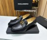 Мужские кожаные лоферы Dolce & Gabbana 2024 черные с золотым логотипом