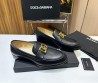 Мужские кожаные лоферы Dolce & Gabbana 2024 черные с золотым логотипом