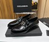 Мужские кожаные лоферы Dolce & Gabbana 2024 черные с серебристым логотипом глянцевые