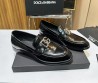 Мужские кожаные лоферы Dolce & Gabbana 2024 черные с серебристым логотипом глянцевые