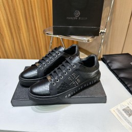 Мужские кожаные кроссовки Philipp Plein 2024 черные под рептилию