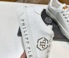 Мужские комбинированные кроссовки Philipp Plein 2024 белые глянцевые