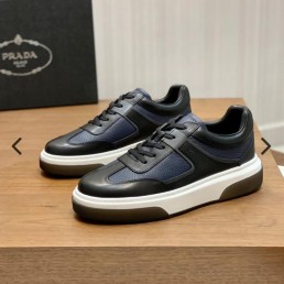 Мужские кожаные кроссовки Prada 2024 черные с синим