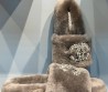 Женские меховые шлепанцы Chanel 2024 серые со стразами