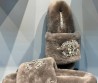 Женские меховые шлепанцы Chanel 2024 серые со стразами