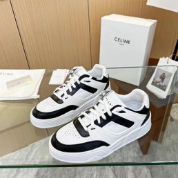 Женские кожаные кроссовки Celine 2024 белые с черным
