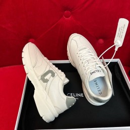 Женские кожаные кроссовки Celine 2024 белые с серой буквой