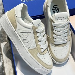 Женские кожаные кроссовки Stuart Weitzman 2024 белые с бежевым
