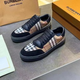 Мужские комбинированные кроссовки Burberry 2024 бежевые с черным в клетку