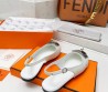 Женские кожаные туфли Hermes 2024 белые с пряжкой с палладиевым покрытием
