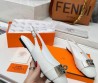 Женские кожаные туфли Hermes 2024 белые с пряжкой с палладиевым покрытием