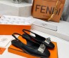 Женские кожаные туфли Hermes 2024 черные с пряжкой с палладиевым покрытием