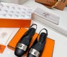 Женские кожаные туфли Hermes 2024 черные с пряжкой с палладиевым покрытием