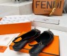 Женские кожаные туфли Hermes 2024 черные с пряжкой с палладиевым покрытием