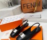 Женские кожаные туфли Hermes 2024 черные с пряжкой с палладиевым покрытием